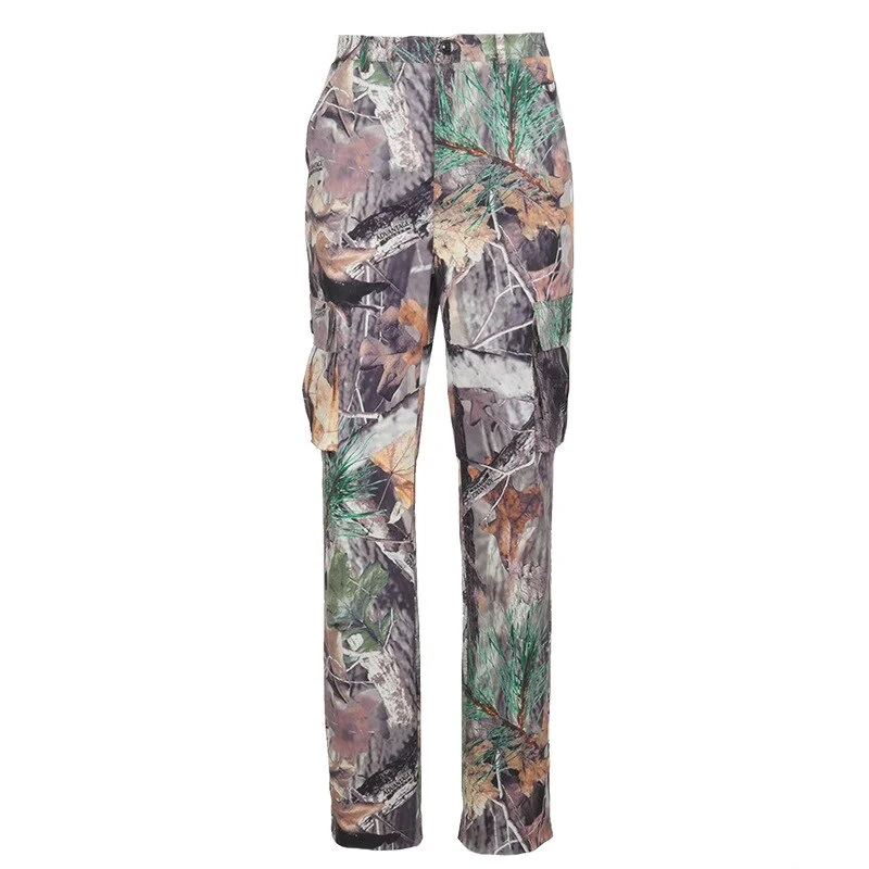 Jangj Grunge Camouflage Cargo Pants Women Casual High Waist Pocket Baggy Straight Joggers Female Fairycore Trousers Techwear Clothes