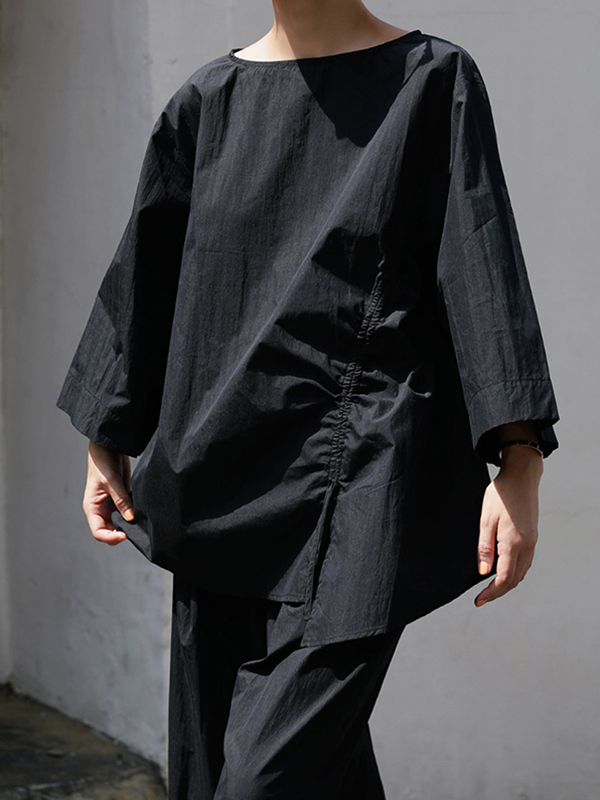 Loose Round Neck Turtleneck Drawstring Blouses