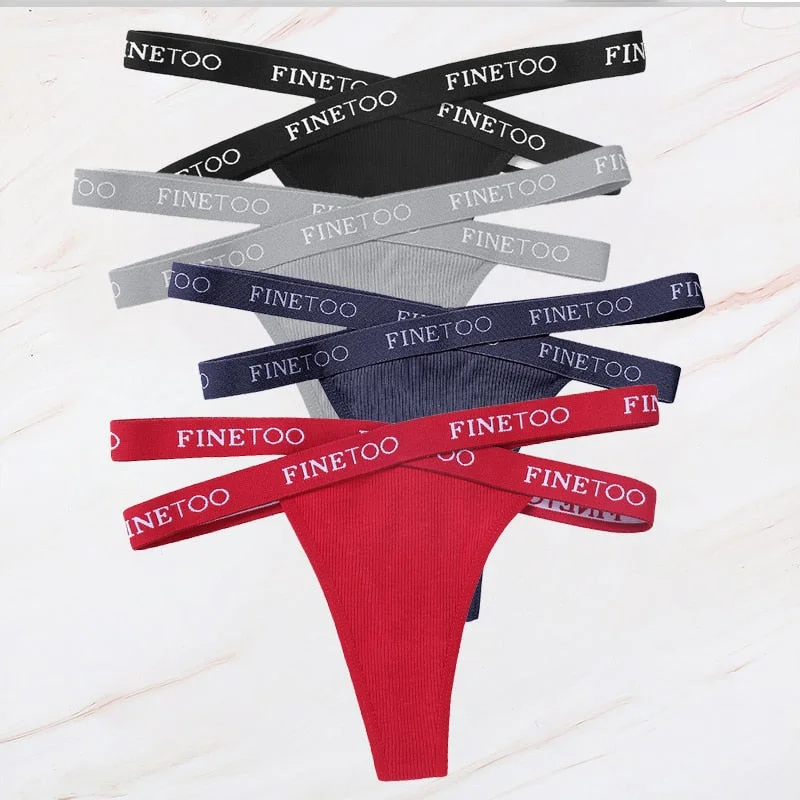 FINETOO 4PCS/Set M-XL G-string Women's Cotton Cross Strap Panties Letter Waisted Underwear Femme Thongs Sexy Hollow Out Lingerie