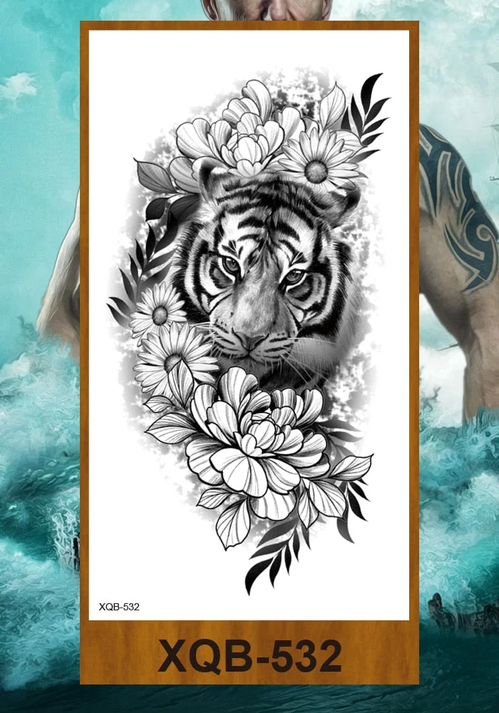 Temporary Tattoo Stickers Men Women Adult Girl Chest Flower Arm Leg Fake Tatoo Semi Permanent Tiger Wolf Beauty & Beast Body Art