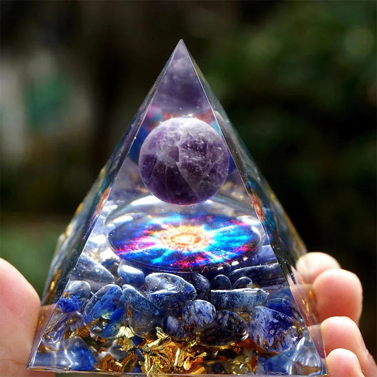 Amethyst Crystal Sphere & Blue Quartz Orgone Pyramid