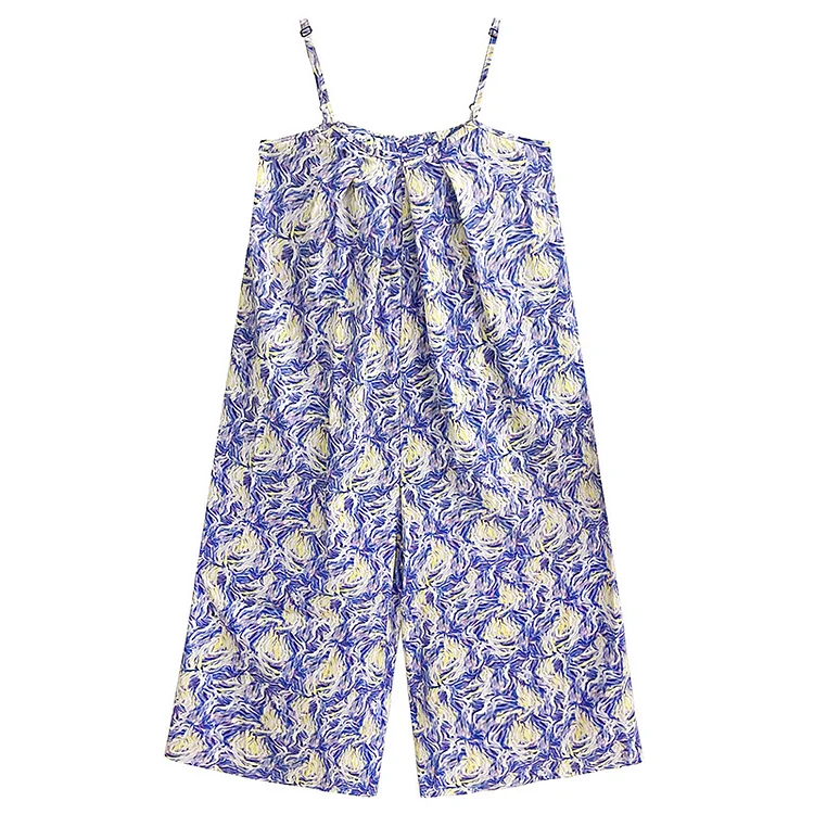 Vacation Style Sleeveless Suspender Wide Leg Jumpsuit - yankia