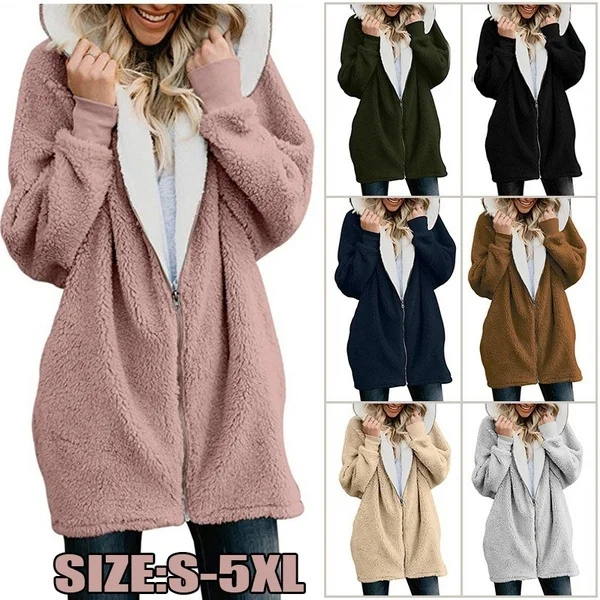 Plus Size S-XXXXXL Winter Women Zipper Hooded Coat Warm Fur Cardigan Sweaters Solid Color Casual Fashion Hoodies for Women