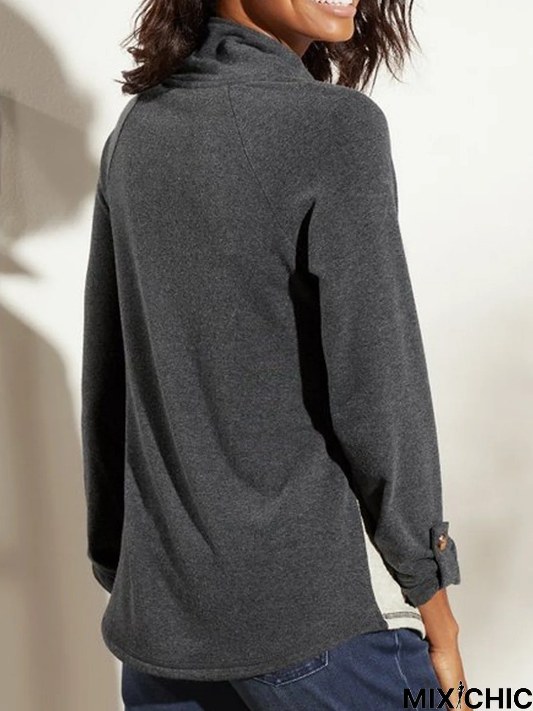 Gray Paneled Long Sleeve Top