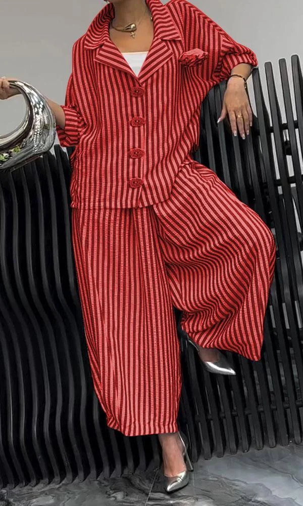 Women's Comfortable Striped Top And Pants Two-Piece Set