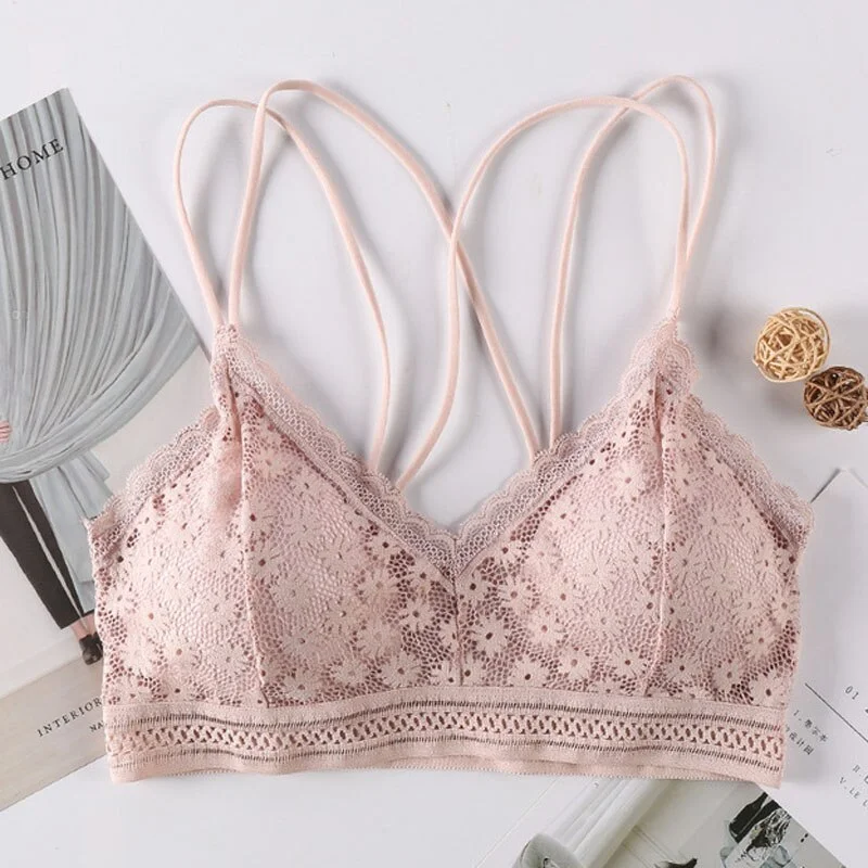Women's Lace Bra Beauty Without Underwire Wrap Back Comfortable Chest Daisy Bra Stretch Triangle Coaster Underwear