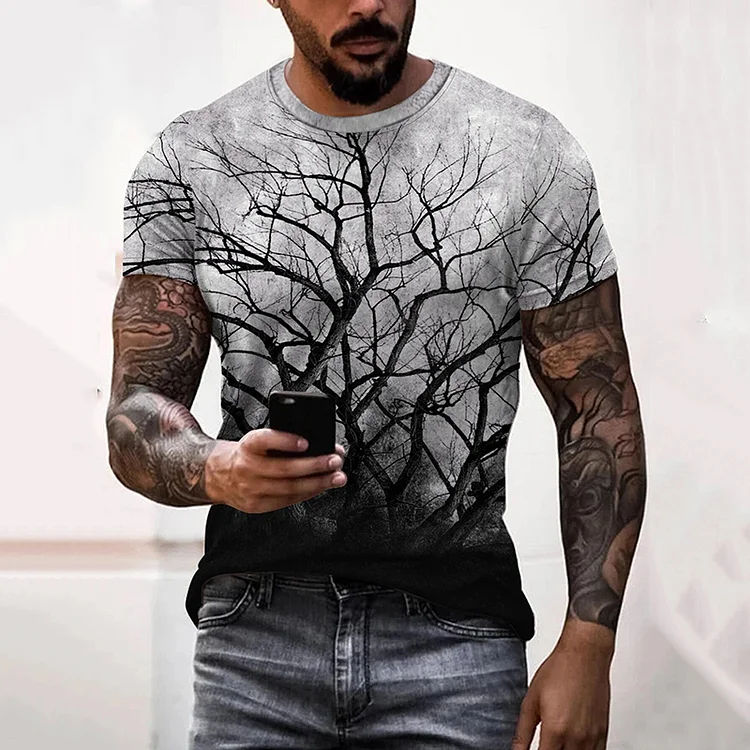 BrosWear Men Tree Print Tee Short SleeveT Shirt