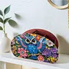 (US Local)DIY Gem Owl Design Wooden Diamond Painting Makeup Brush Storage Box Organizer
