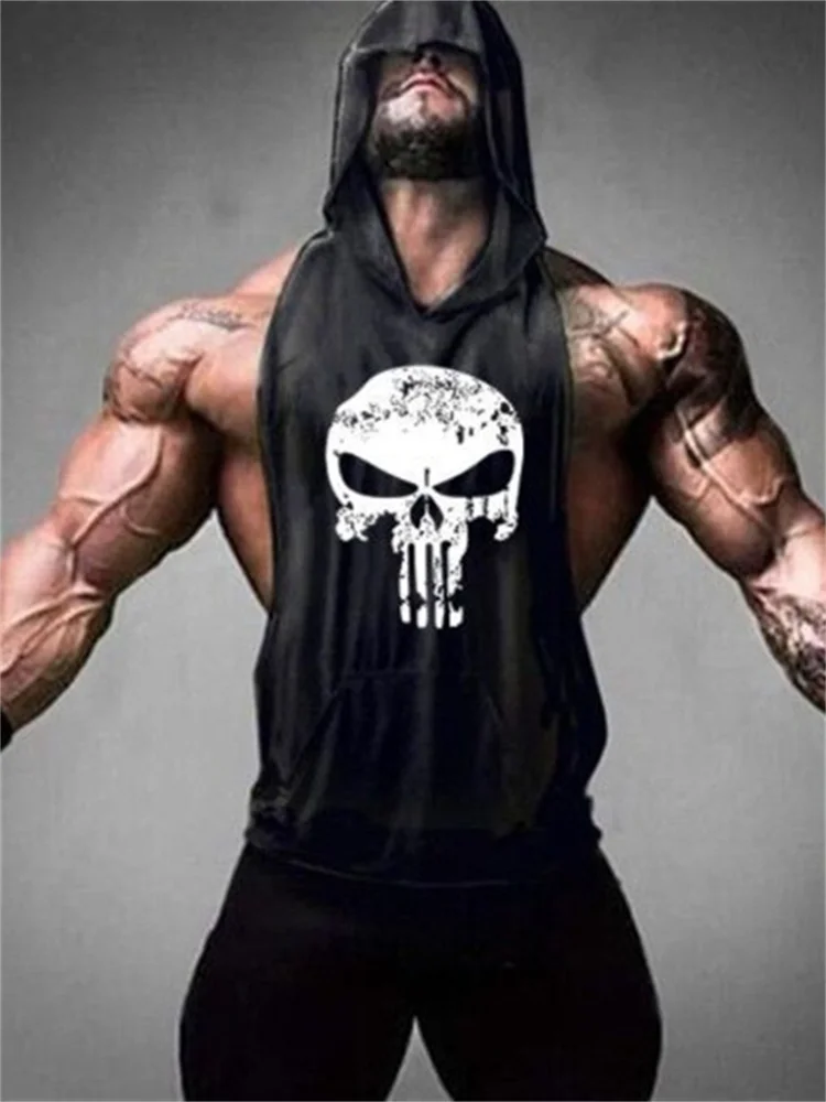 Men's Skull Graphic Comfy Hooded Tank Top