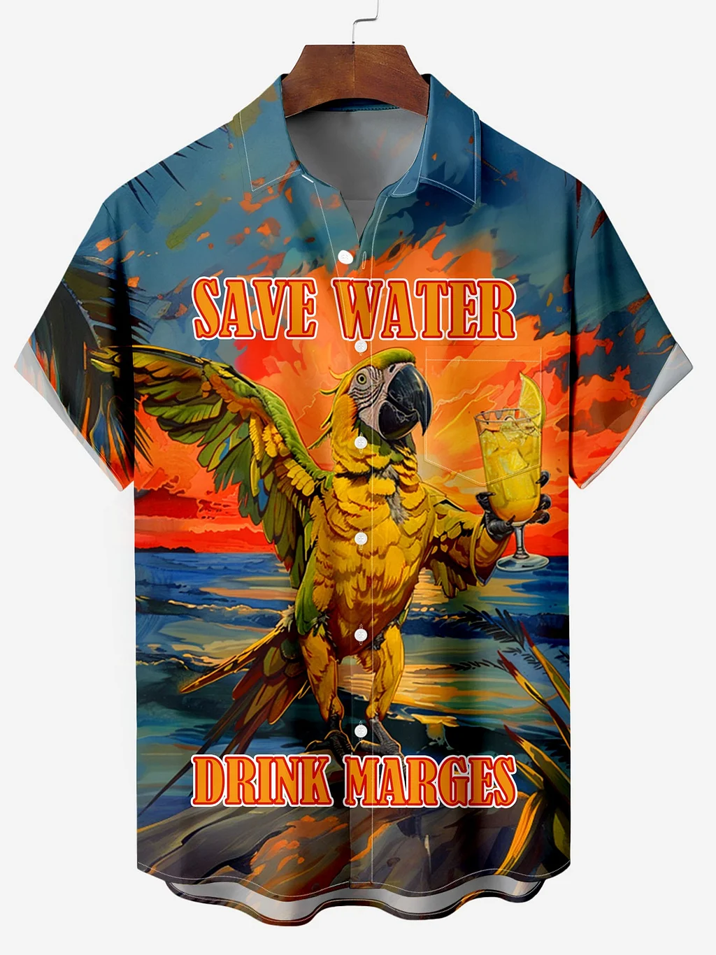 Men's Parrot Beer Hawaiian Print Casual Shirt PLUSCLOTHESMAN