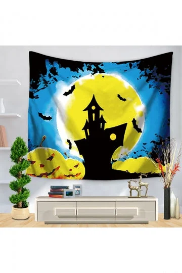 Pumpkin Pattern Home Decor Halloween Wall Tapestry Blue-elleschic