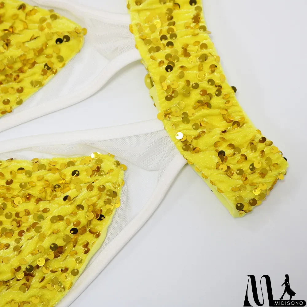 MidiSono - Hot Sale Hollow Fashion Sequin Sequin Halter Back Nightclub Dress