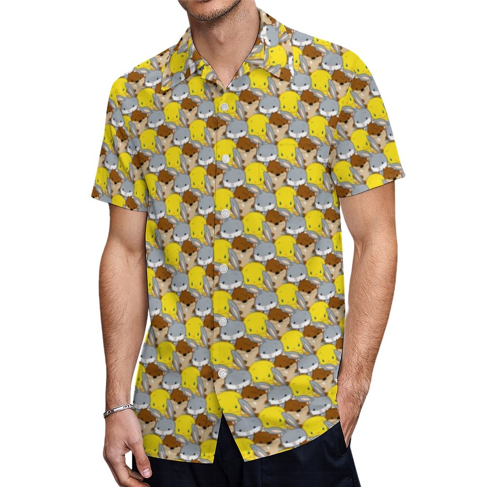 Chibi Bugs Bunny Tweety Taz Hawaiian Shirt Mens Button Down Plus Size Tropical Hawaii Beach Shirts