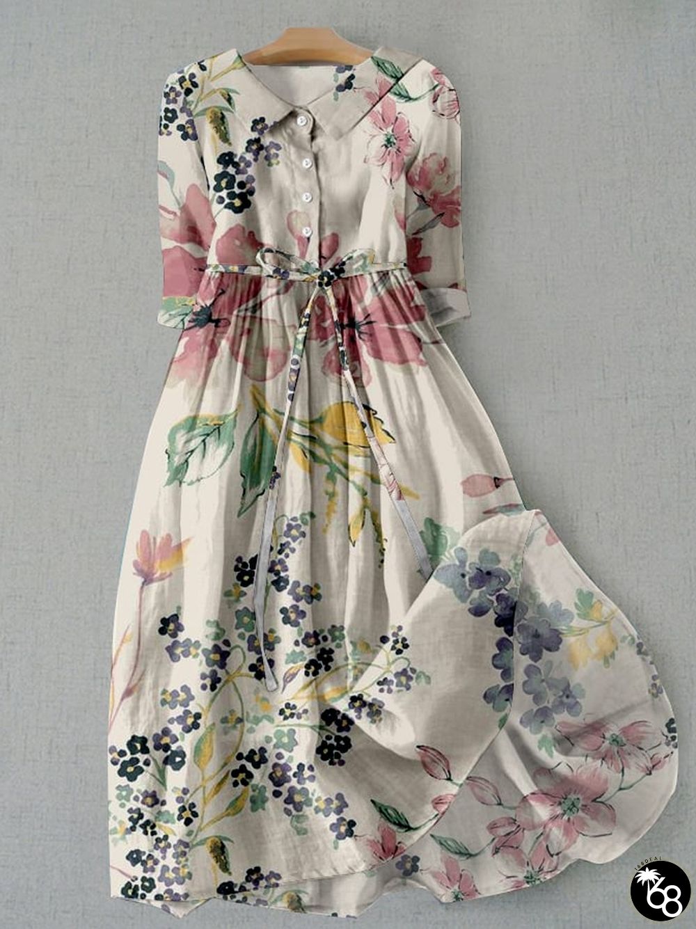 Women's Vintage Botanical Floral Design Print Lace-Up Dress | 168DEAL