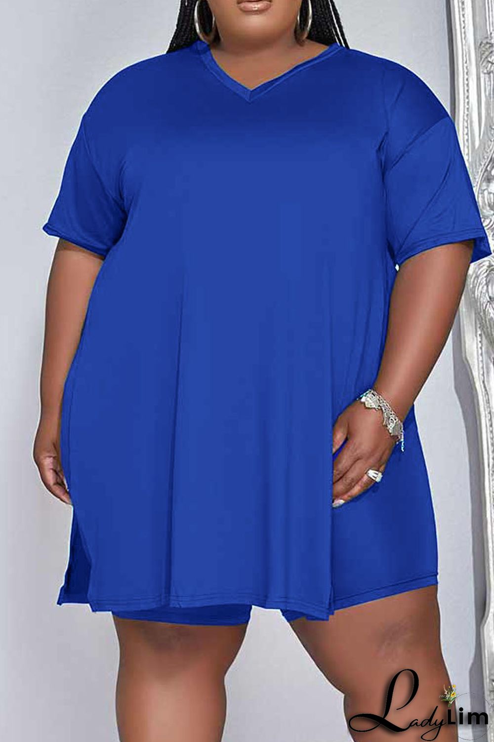 Green Casual Solid Patchwork V Neck Plus Size Two Pieces