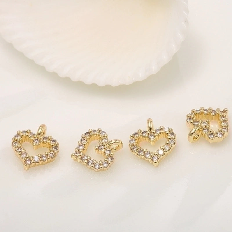 5 Pieces Minimalist Heart Shape Copper Plating Inlay Zircon 14k Gold Plated Charms Jewelry Accessories