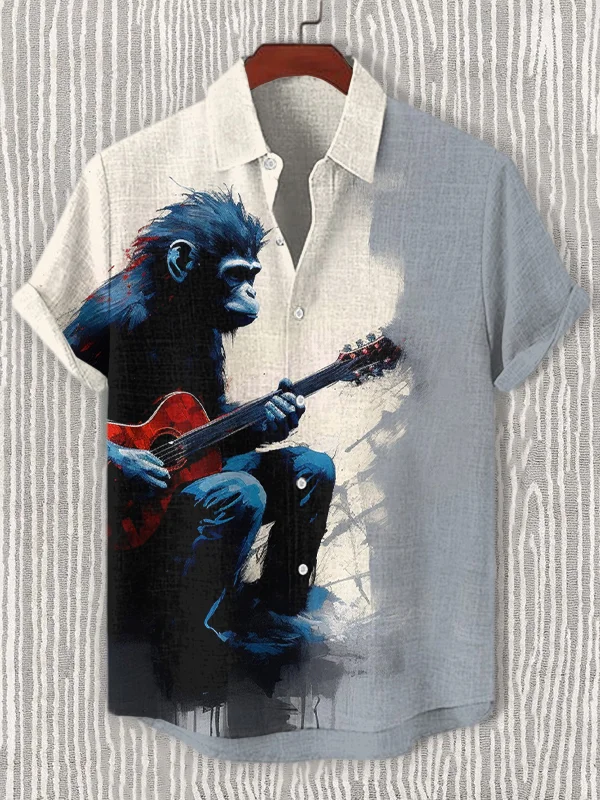 Men's Monkey Playing Guitar Print Shirt