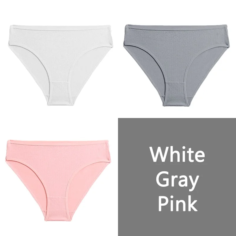 FINETOO S-XL Cotton Panties Women Low-rise Briefs Underpants Ladies Comfortable Underwear Fashion Jacquard Panty Lingerie 3Pcs