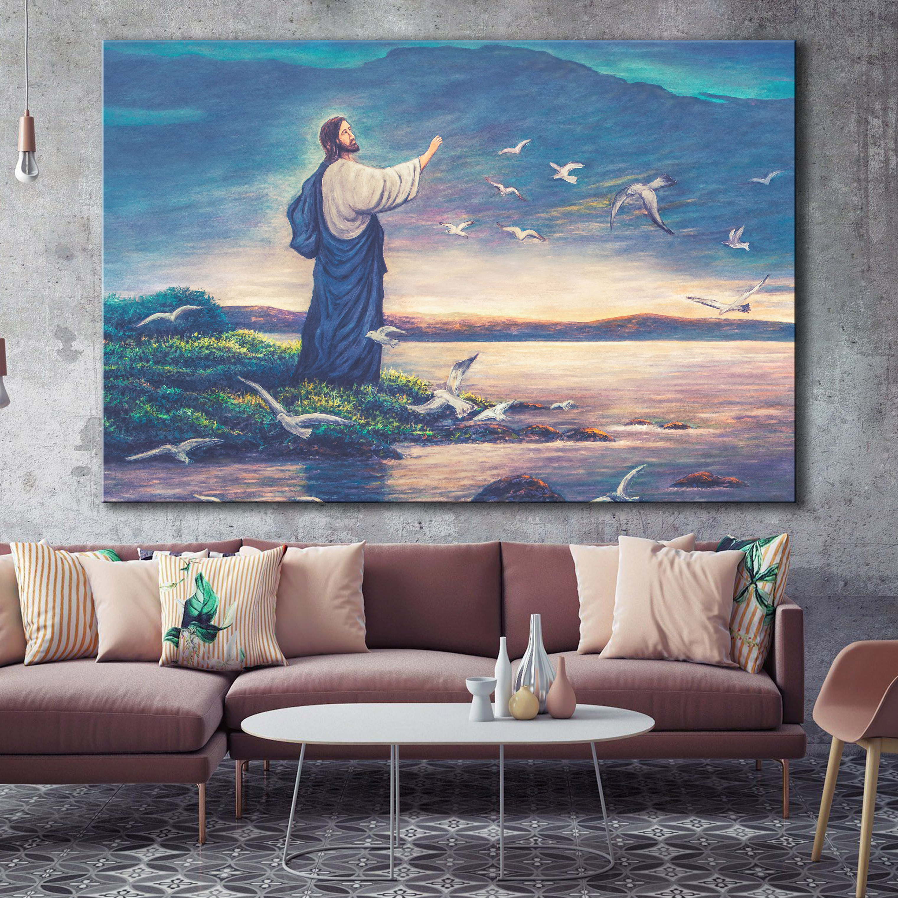 Jesus Standing by Sea Canvas Wall Art