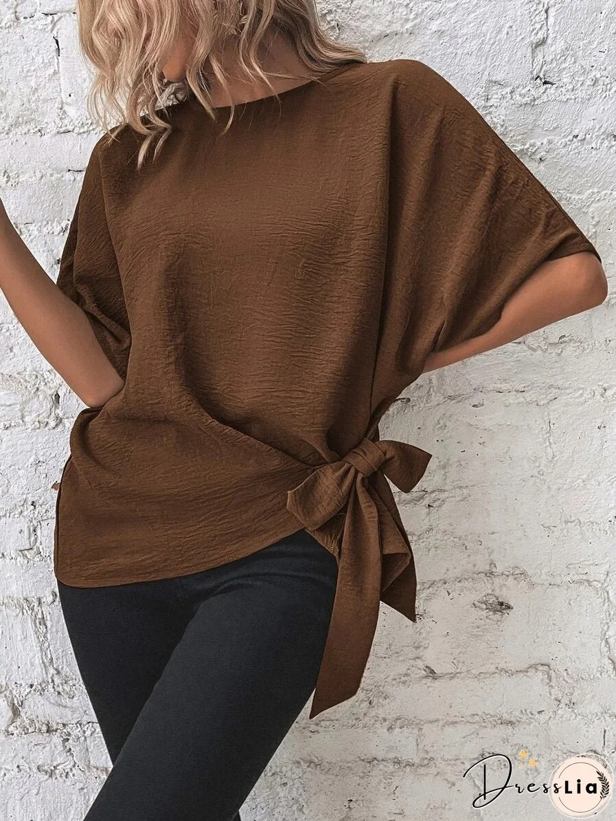 Batwing Sleeves Knotted Hem Plus Blouse