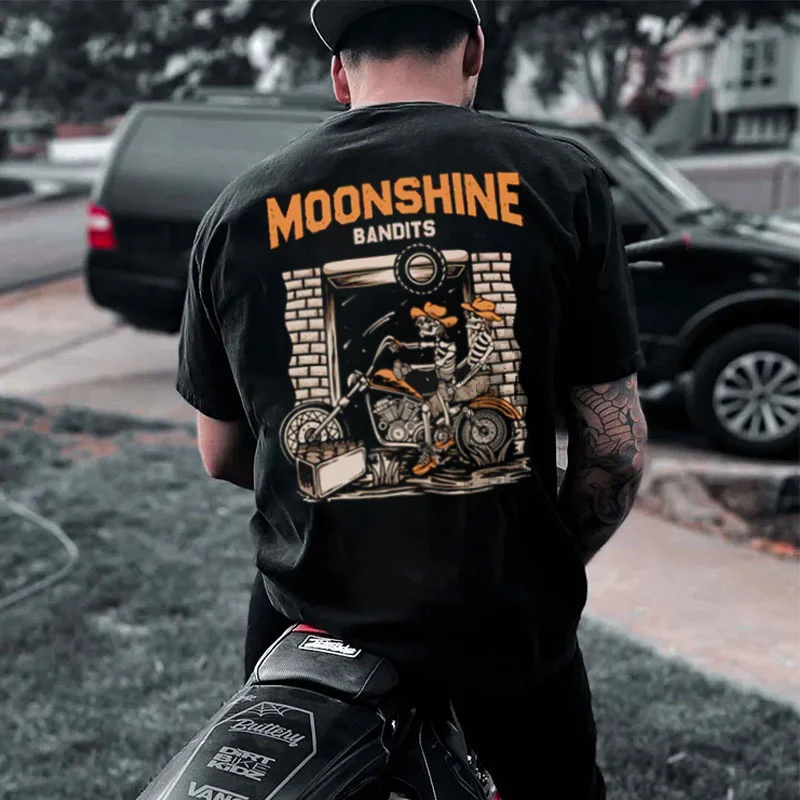 MOONSHINE BANDITS Skeleton Black Print T-shirt
