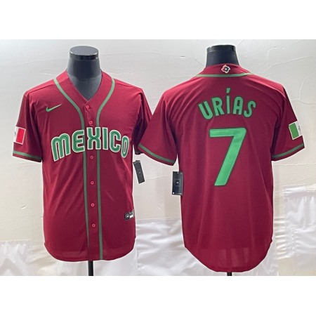 Men's Mexico Baseball #7 Julio Urias 2023 Red World Baseball Classic Stitched Jersey HCHZ