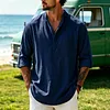 Men's Retro Vacation-Style Cotton-Linen Long-Sleeve Henley Shirt by Inlyline