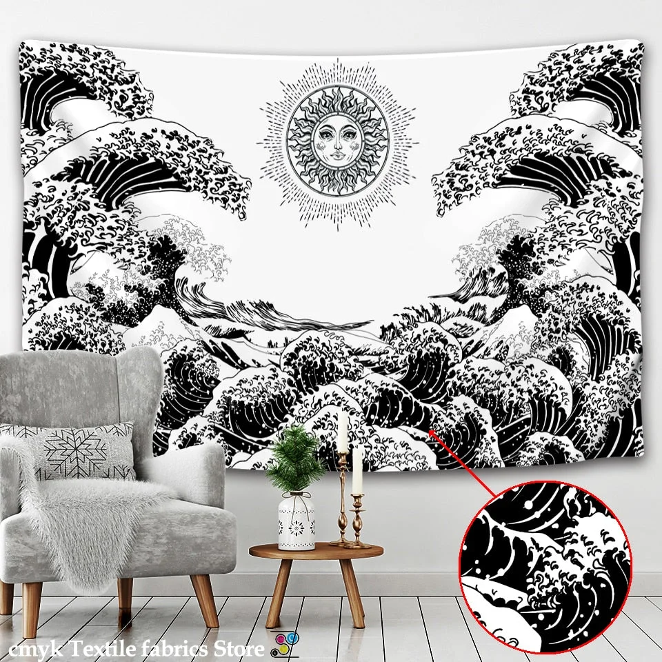 hippie decor Tapestry Wall Hanging Great Wave Kanagawa Wall Tapestry with Art Nature Home Decorations for Living Room Bedroom