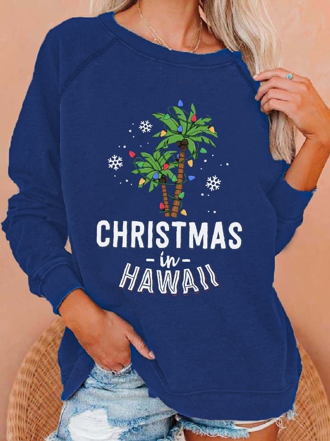 🔥Buy 2 Get 5% Off🔥Women's Christmas In Hawaii Print Sweatshirt Print Sweatshirt