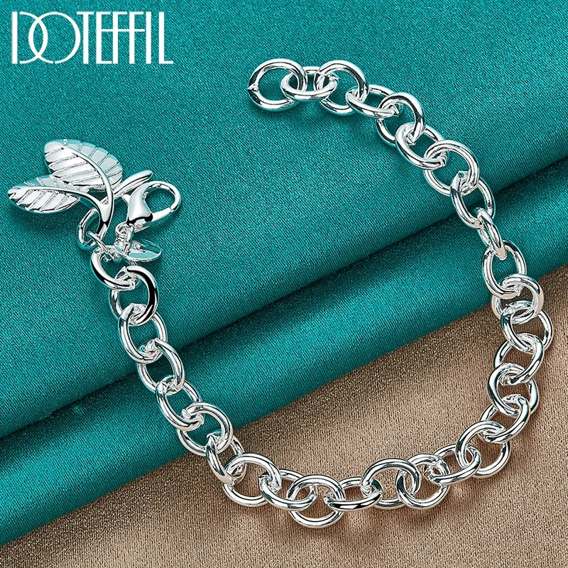 925 Sterling Silver Leaves Pendant Bracelet Chain For Women Man Jewelry