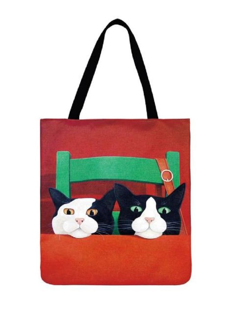 Linen Tote Bag - Cartoon Meow Illustration