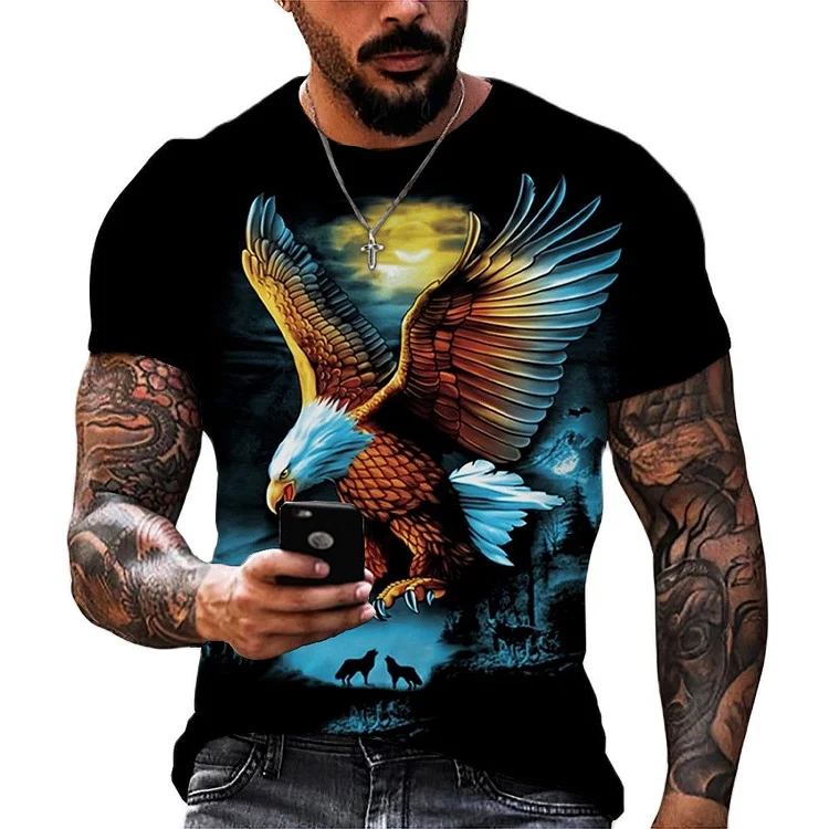 Soaring Eagle 3D Print Crew Neck Summer Short Sleeve Men's T-Shirts at Hiphopee