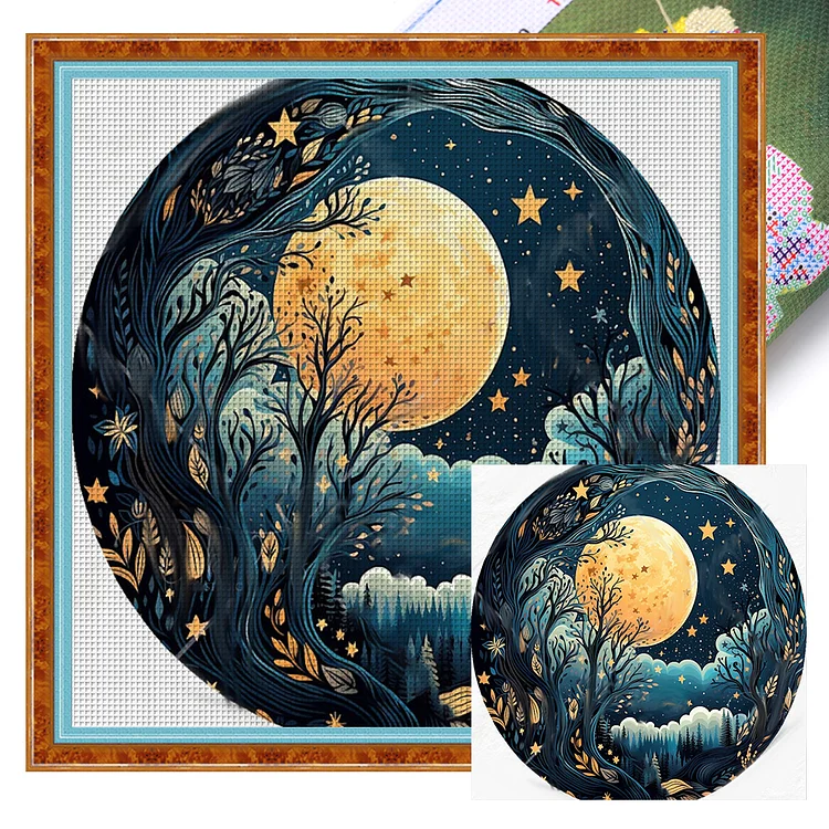 【Huacan Brand】Scenery Under Moonlight 11CT Stamped Cross Stitch 50*50CM