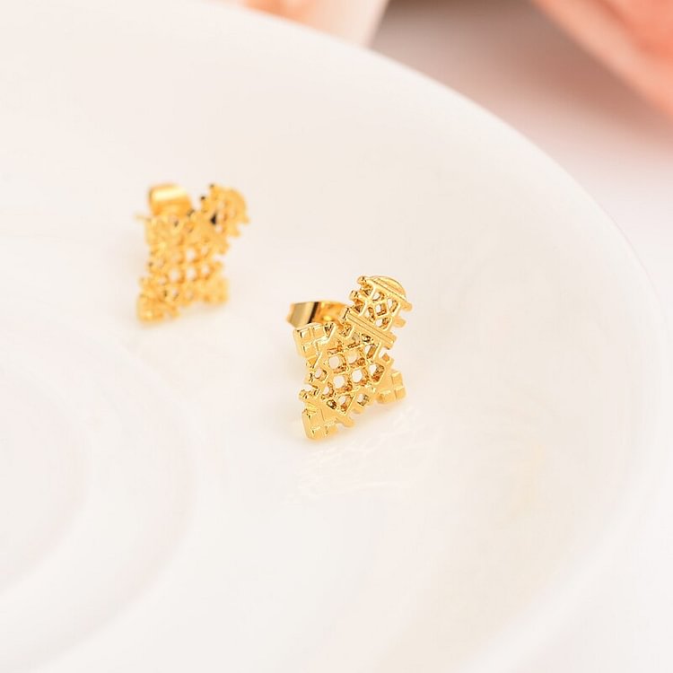 24k Ethiopian Cross  Coptic Earrings for Women  Girl Gold  silver stud earring