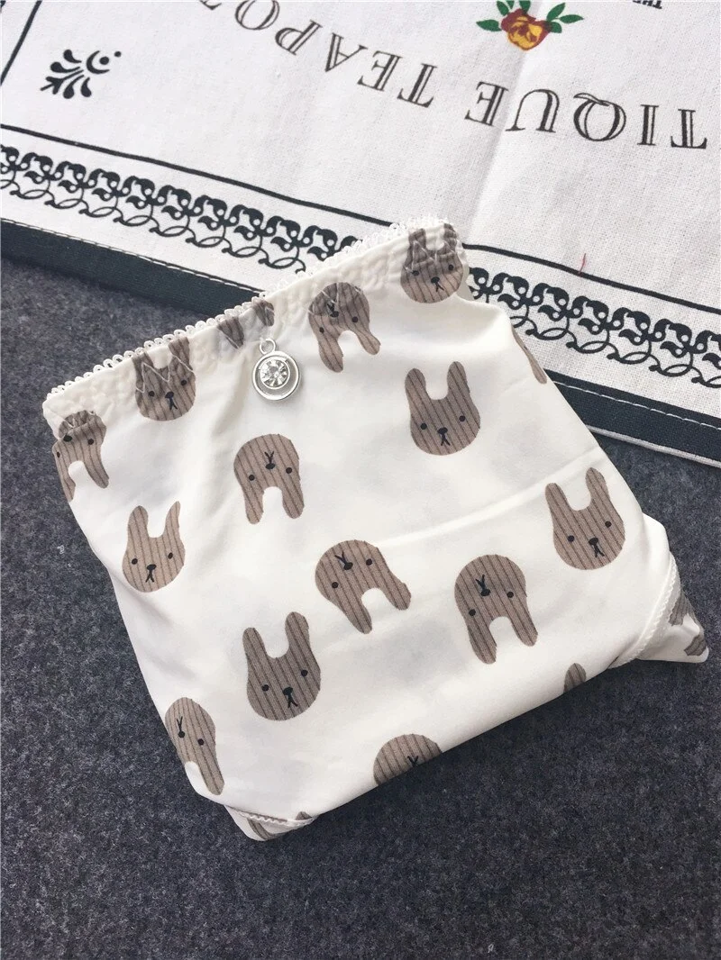 Billionm Colors Ice Silk Printing Cute Students Low Waist Cartoon Plaid Women's New Underwear Lolita Fruit Animal Fashion Panties Bow