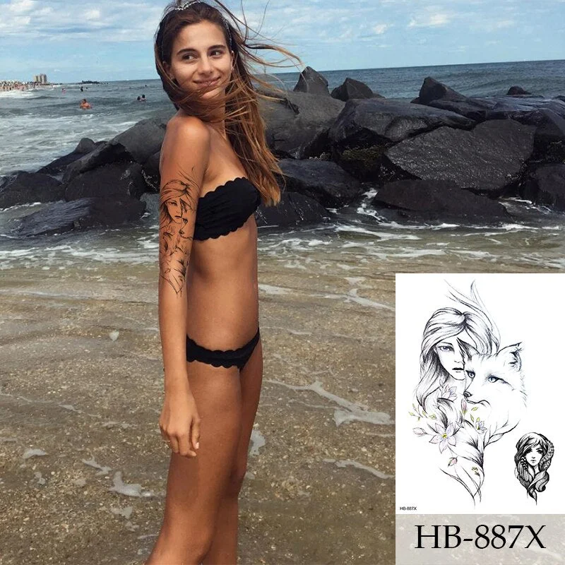 1Sheet Rose Flower Tiger Water Transfer Tattoo Stickers,Women Body Art Temporary Tattoos,Girl Back Breast Tatoos