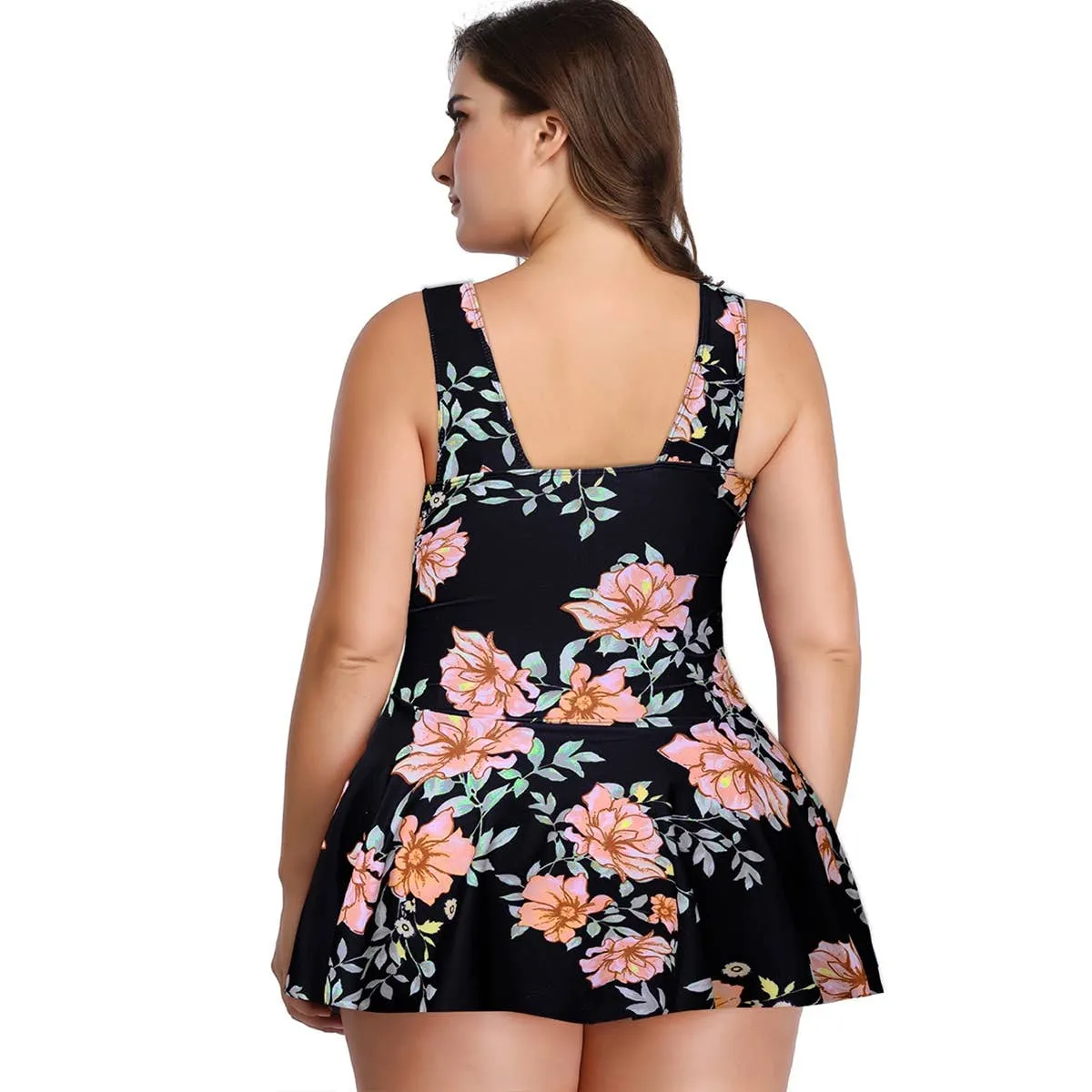 Plus Size Solid Ruffle V Neck Fit Swimsuits