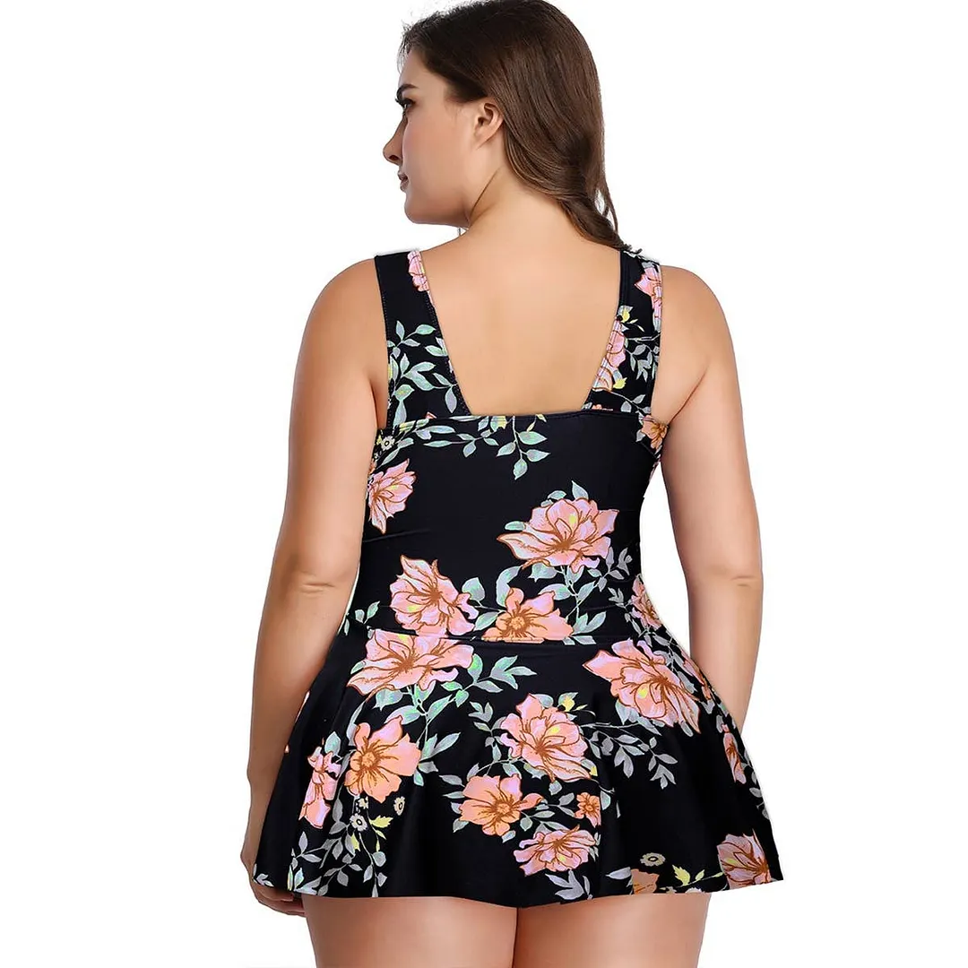 Plus Size Solid Ruffle V Neck Fit Swimsuits
