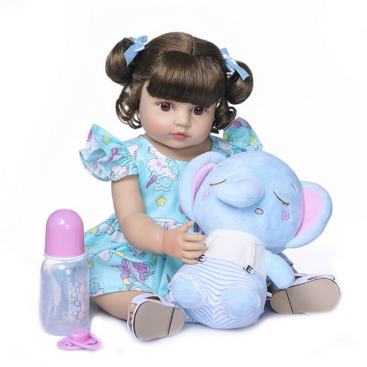 Lovely Blue Dress Girl 22 Inch Lifelike Silicone Full Body Doll