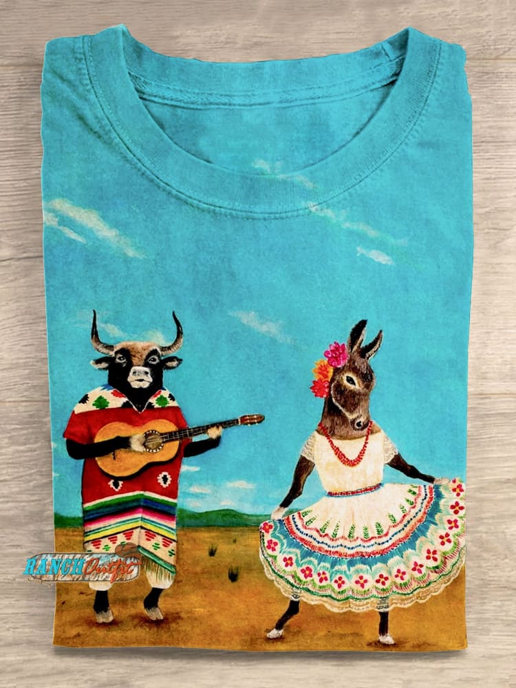 Vintage Funny Farm Animals Art Print T-Shirt Multicolor / S