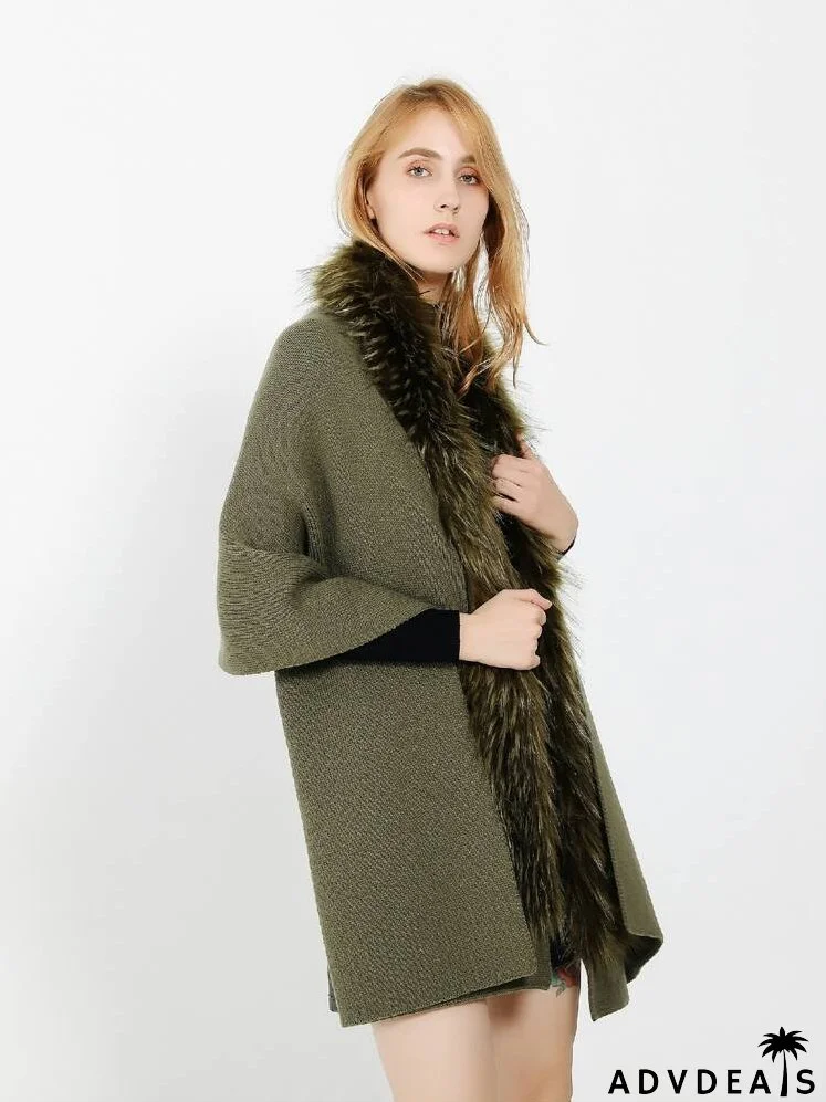 Fuzzy Trim Shawl Scarf