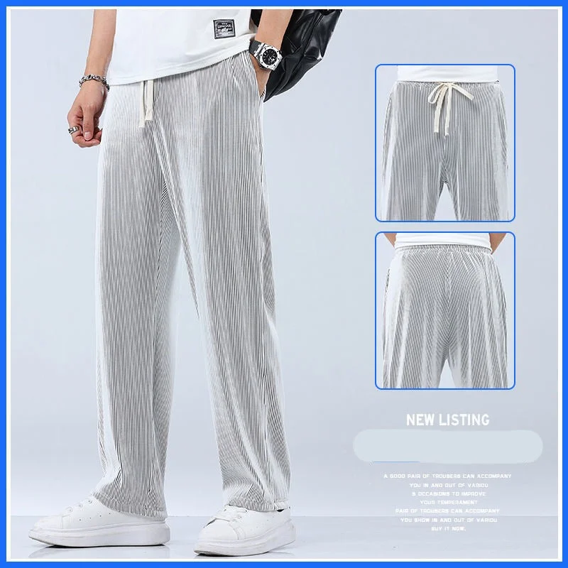 Inongge Summer Straight Pants Men's Loose Thin Section Drape Ice Silk Pants Wide Leg Sports Pants Casual Pants Fits 100kg