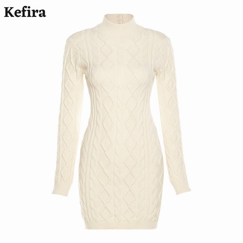 Jacuqeline Long Sleeve Sexy Backless Knitted Women Dress Mini Fashion Casual Warm Skinny Bodycon Sweater Dresses Autumn Winter