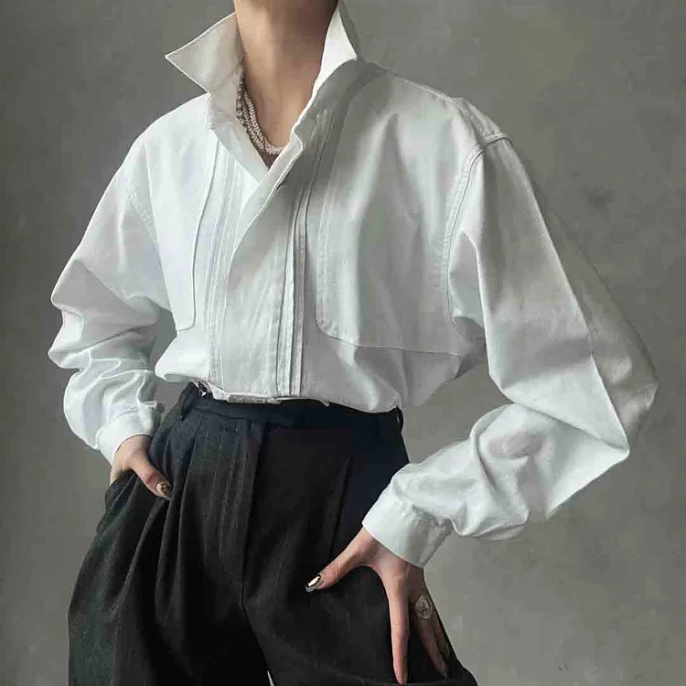 Vintage Classic Elegant White Oversized Long Sleeve Shirt