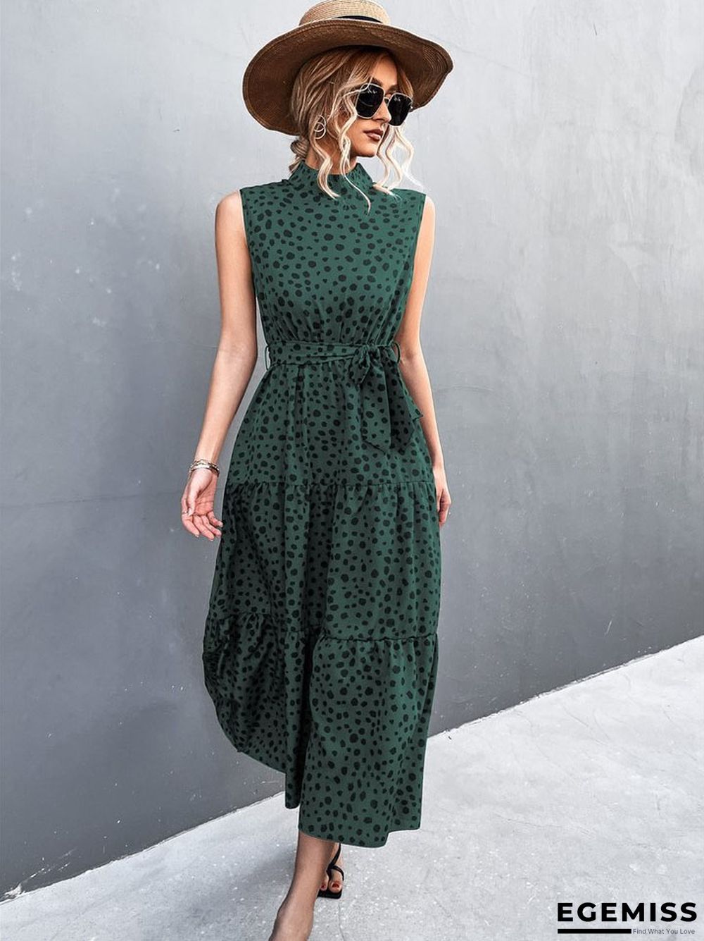 Belts Tied Sleeveless Ladies' Dresses In Long Skirts | EGEMISS