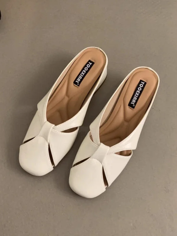 Hollow Round-Toe Shiny Pumps Slippers&Mules
