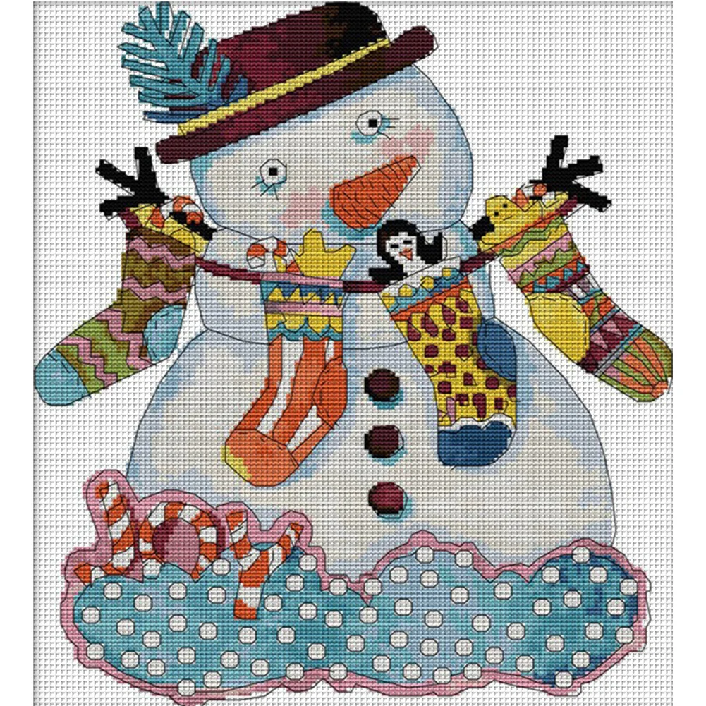 DIY Stamped Cross Stitch 14CT Partial Embroidery 35*40cm - Christmas Snowman