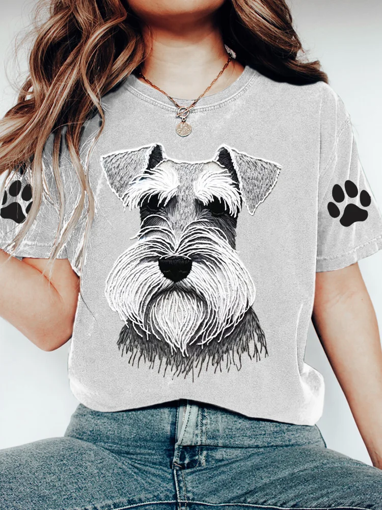 VChics Pet Dog Embroidery Pattern Women's Casual Short Sleeve T-Shirt