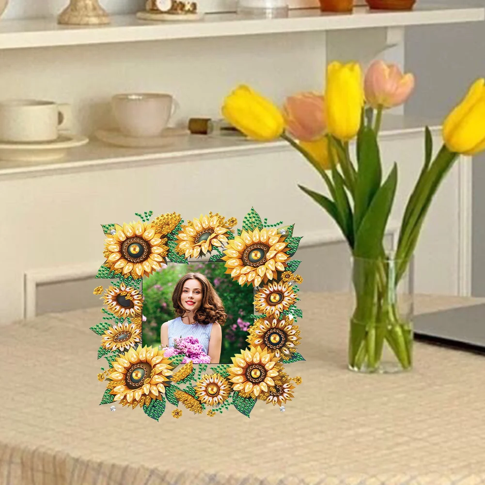 5D DIY Sunflower Acrylic Special Shape Rhinestone Tabletop Photo Frame Kit
