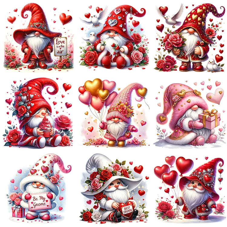Gnomes Diamond Painting Kits For Adults, Valentines Gnomes Round